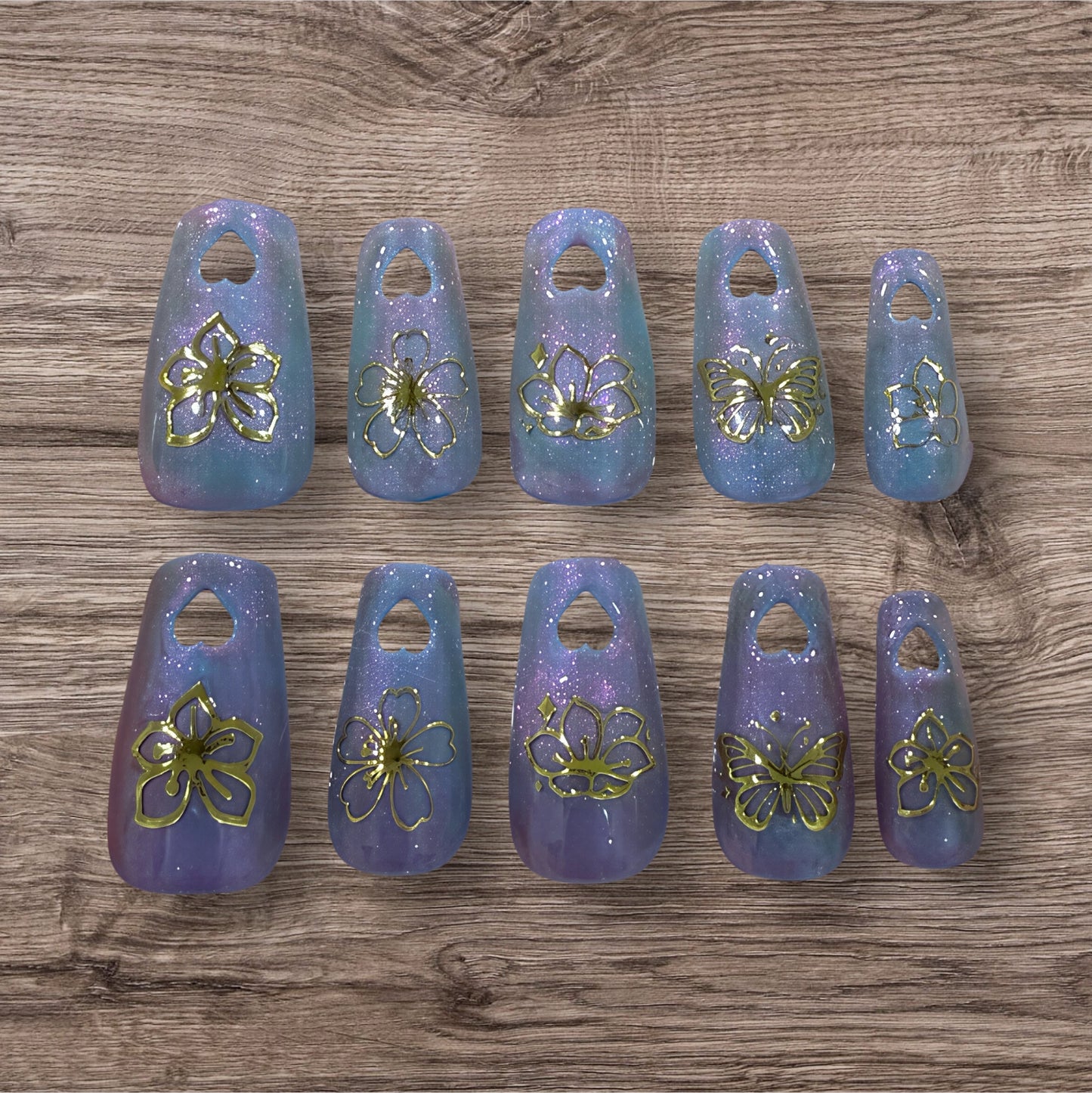 Blue Chameleon w/ Gold Flowers (med coffin)