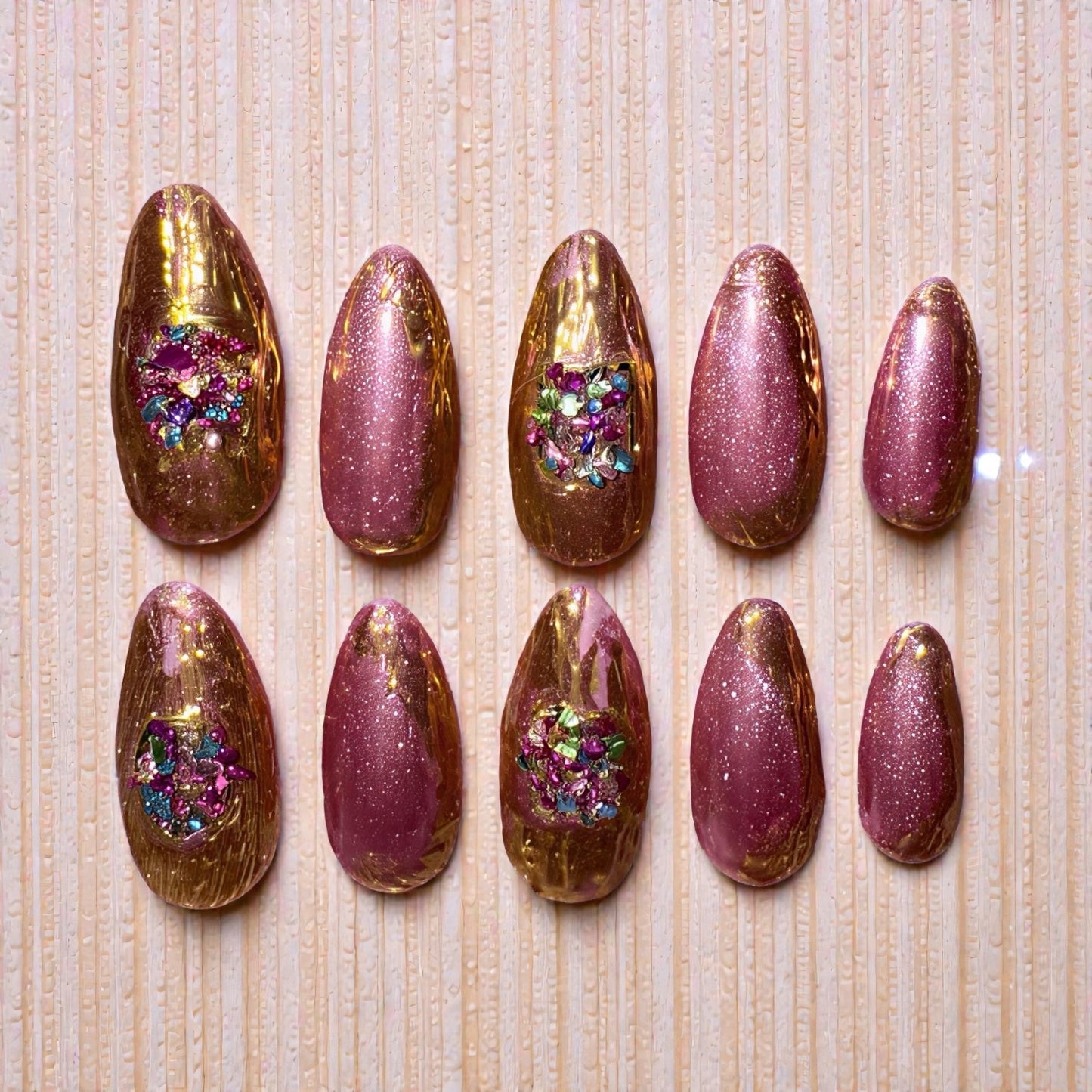 Pink and Gold Chrome (med almond)