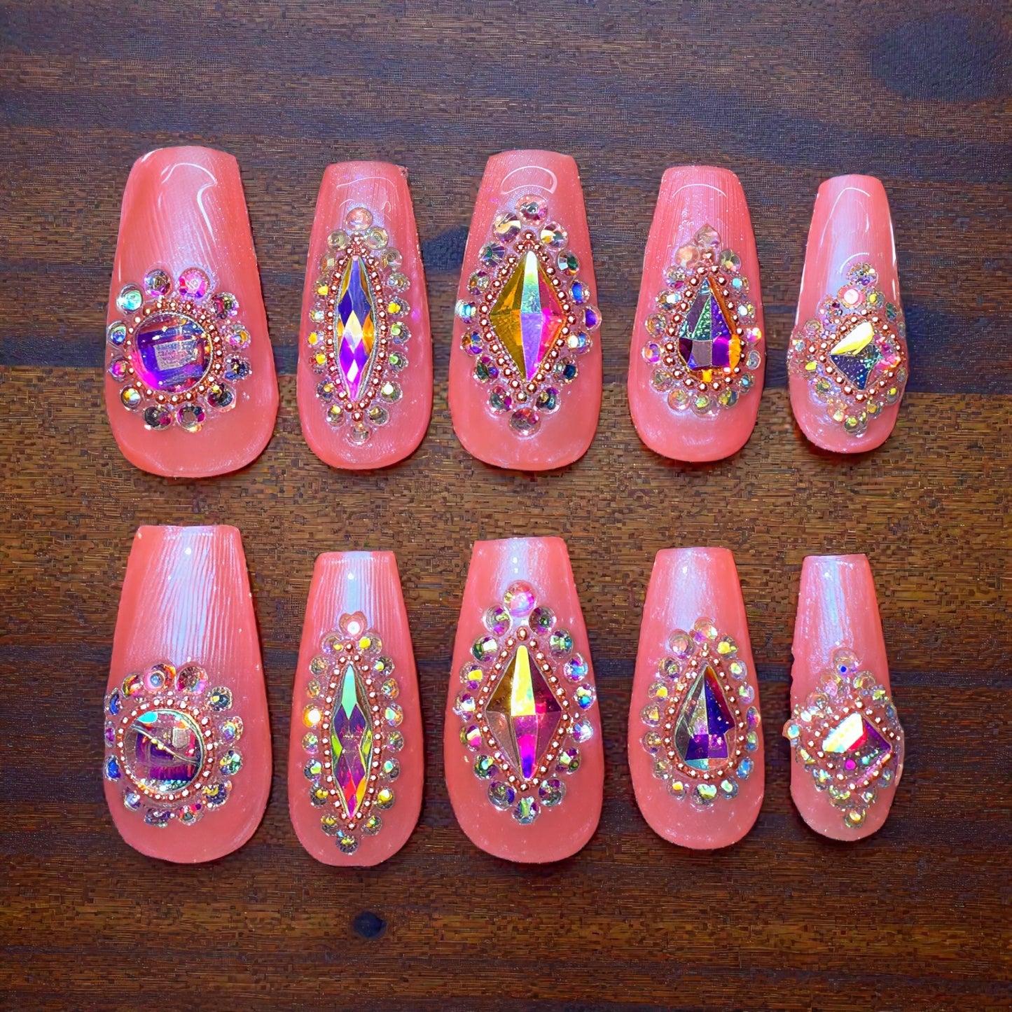 Coral and Gems coffin all gems are hand placed individually