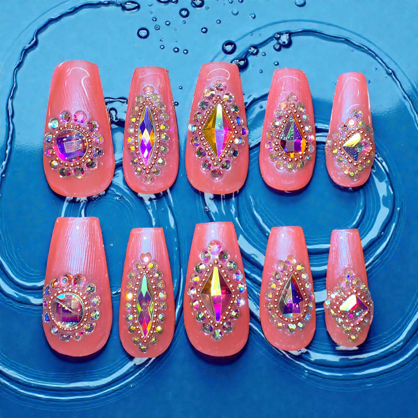 Super Bling Coral (medium coffin) each crystal is hand set