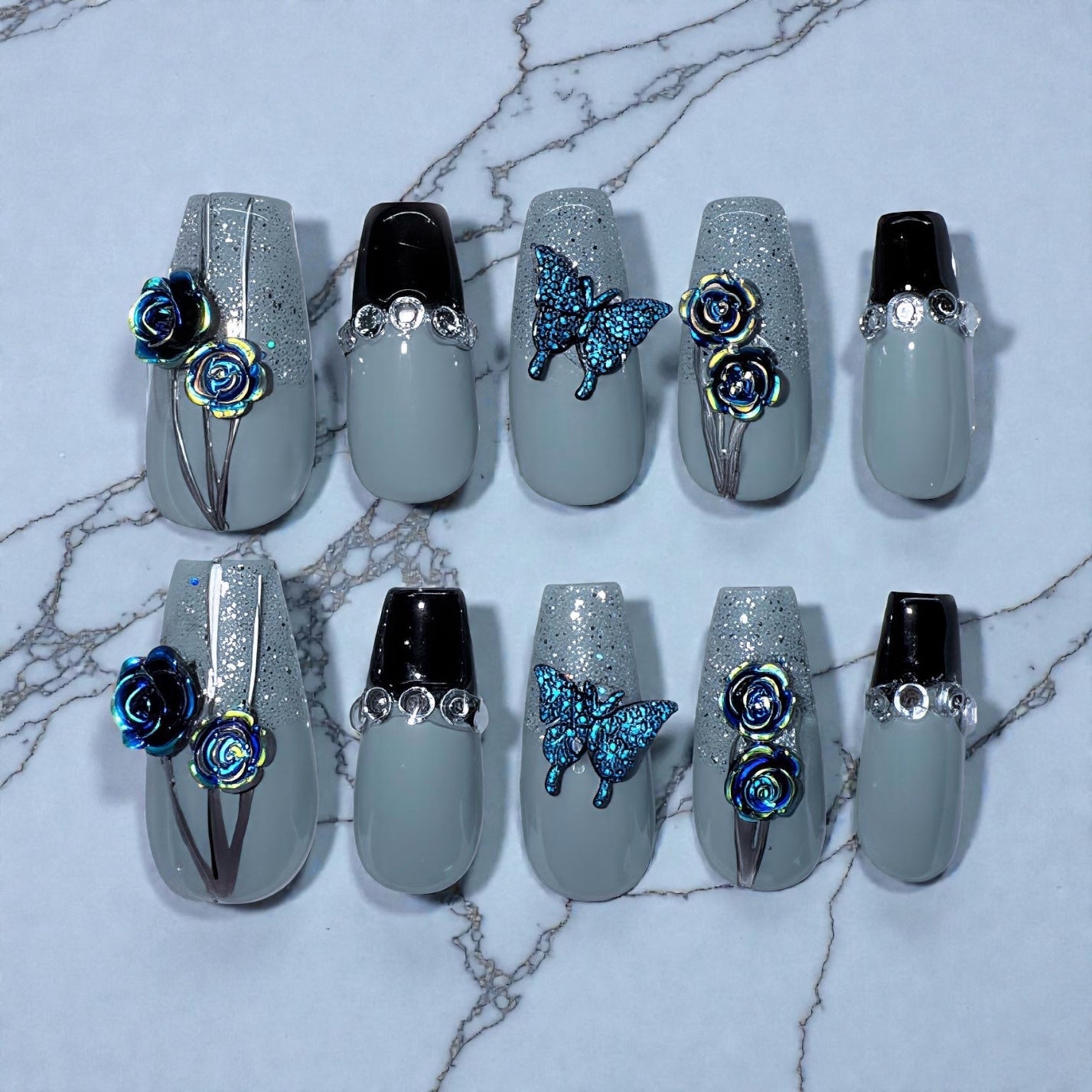 Grey and Black Flowers (med coffin)