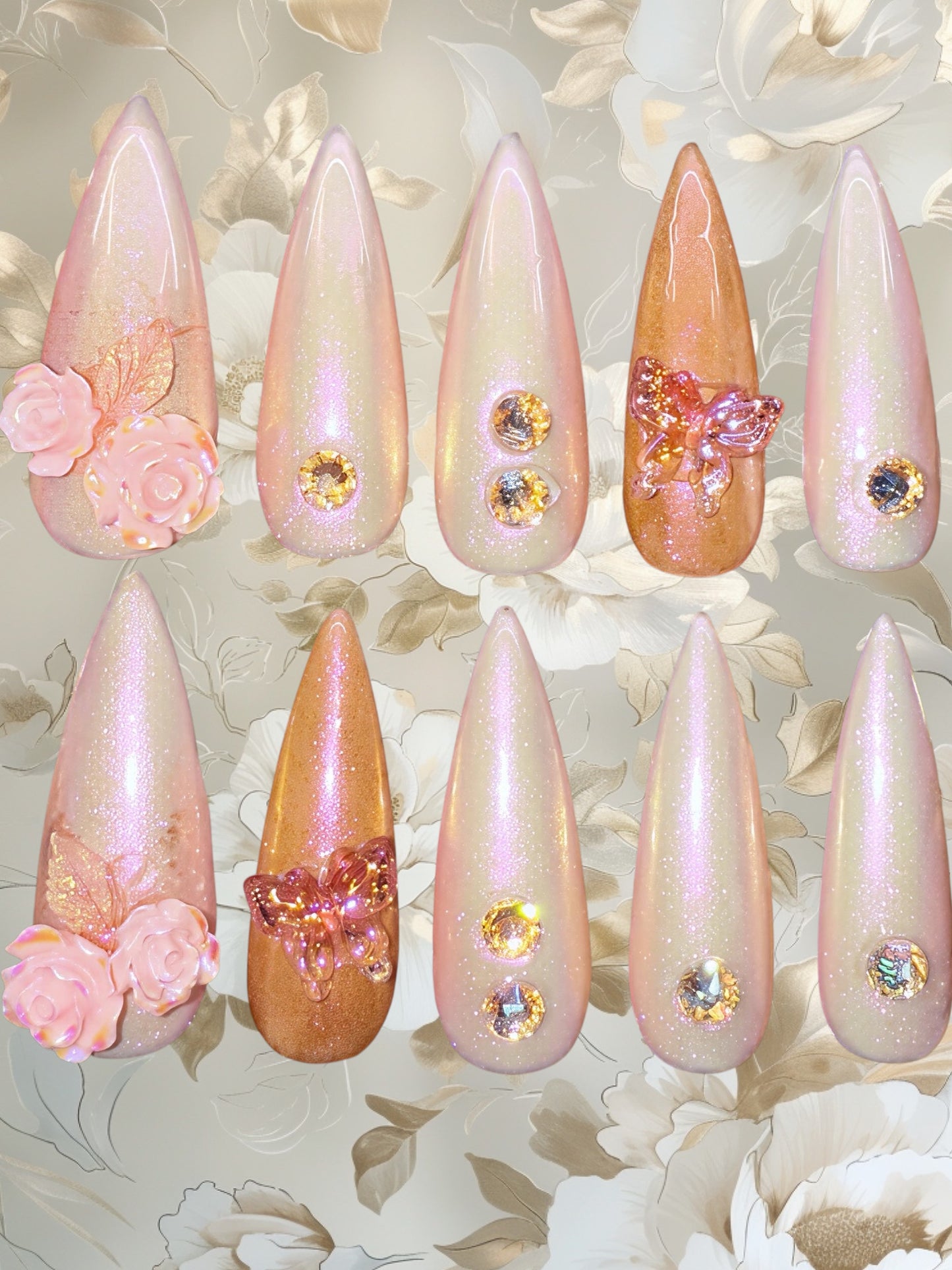 Peach and Orange Sparkle (long stiletto)