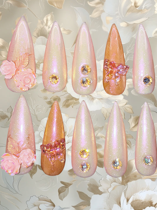Peach and Orange Sparkle (long stiletto)