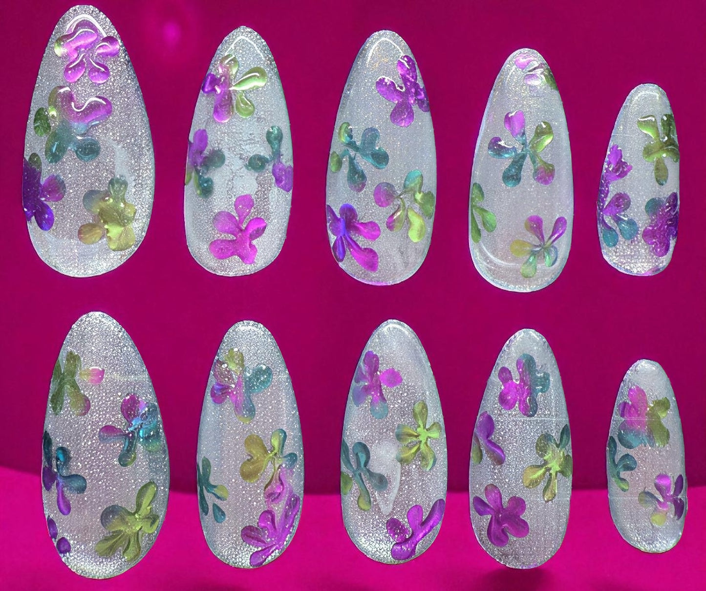 Silver with colorful flowers (med almond)