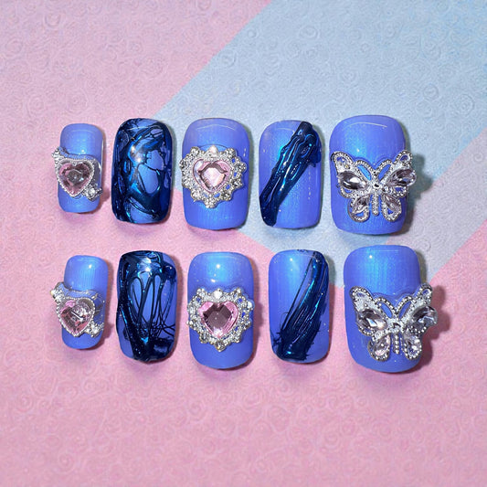 Blue Hearts and Butterflies (short square)