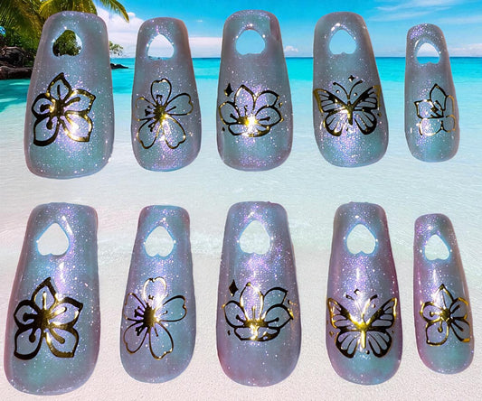 Blue Chameleon w/ Gold Flowers (med coffin)