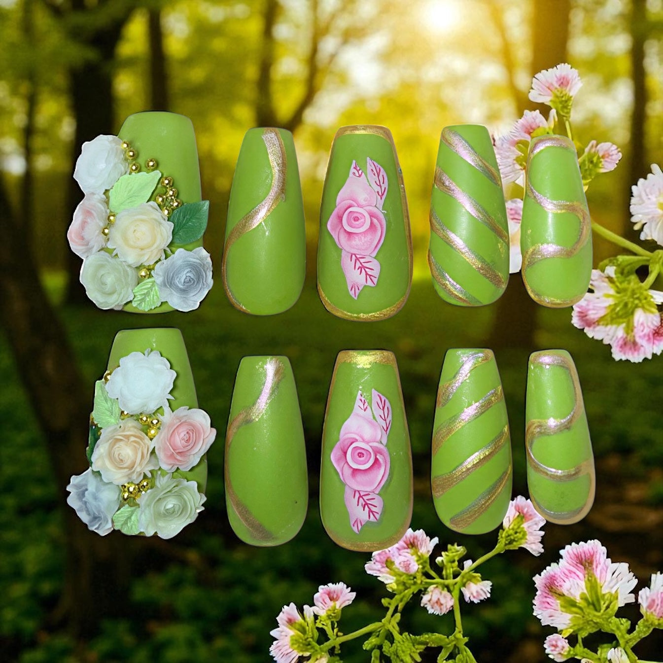 Green and Gold Flower Garden (med coffin)