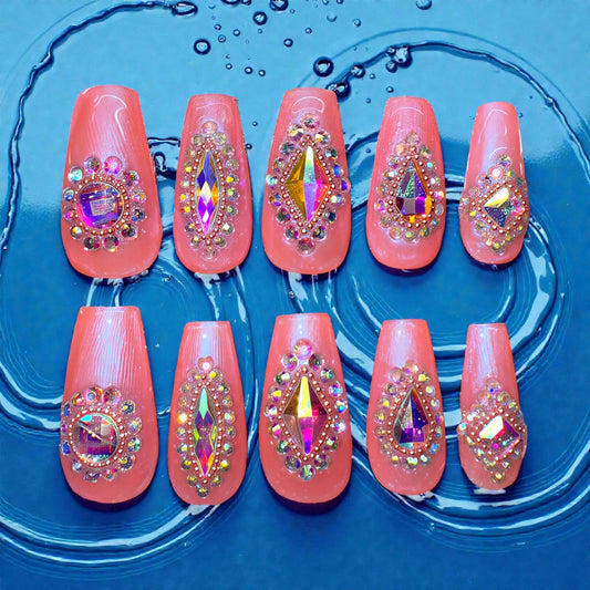 Super Bling Coral (medium coffin) each crystal is hand set