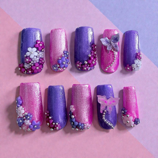 Pink and Purple Flowers and Butterflies (med square)