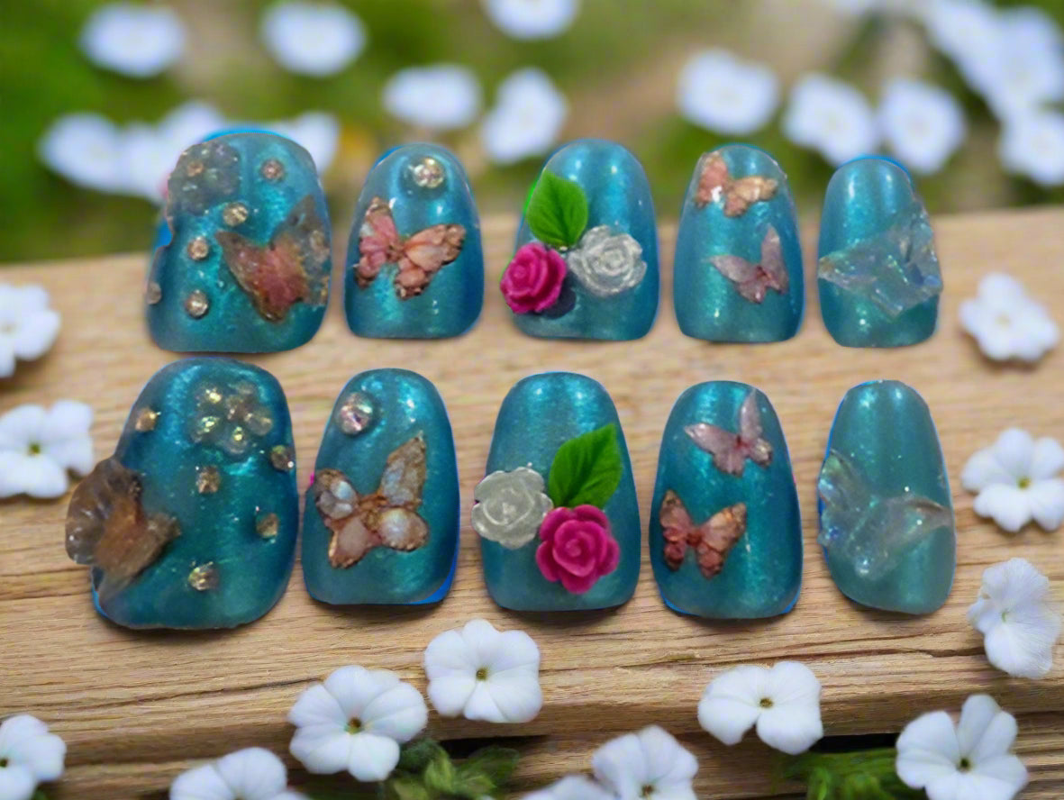 Blue Flowers and Butterflies (short coffin)